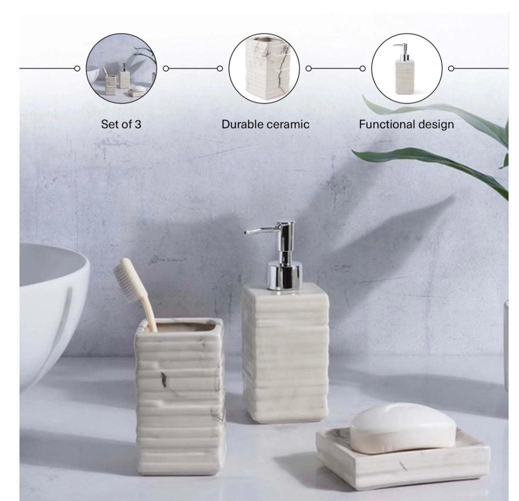 Alabaster 3-Piece Ceramic Bathroom Accessories Set - Beige