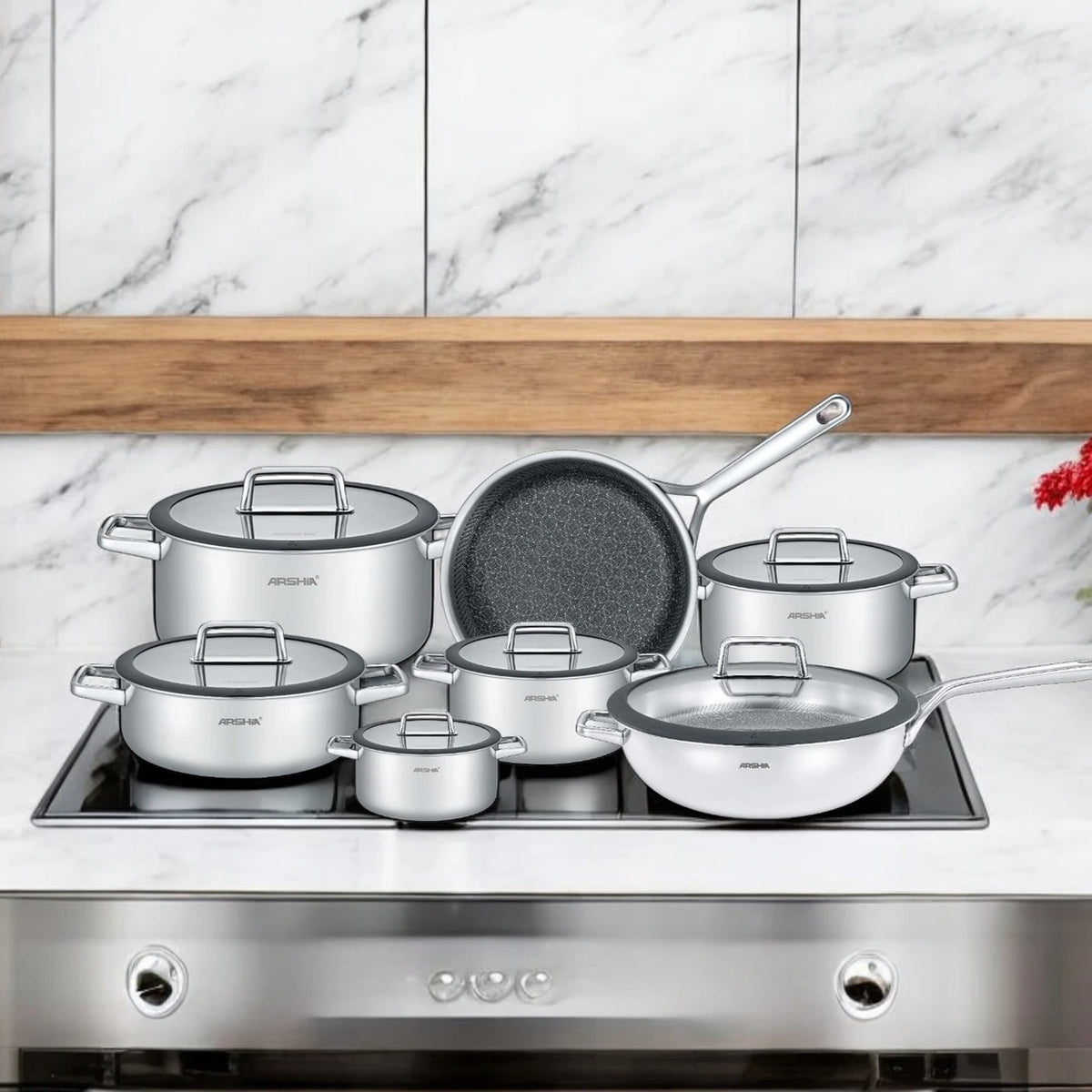 Arshia 13-Piece Tri-Ply Stainless Steel Cookware Set - SS050-3343