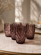 Vintage Diamond-Cut Glass Tumbler Set 400ml -Smoky Burgundy