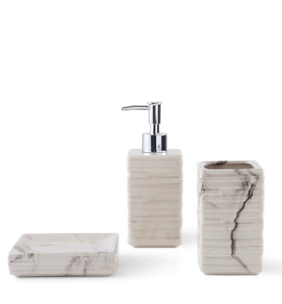 Alabaster 3-Piece Ceramic Bathroom Accessories Set - Beige
