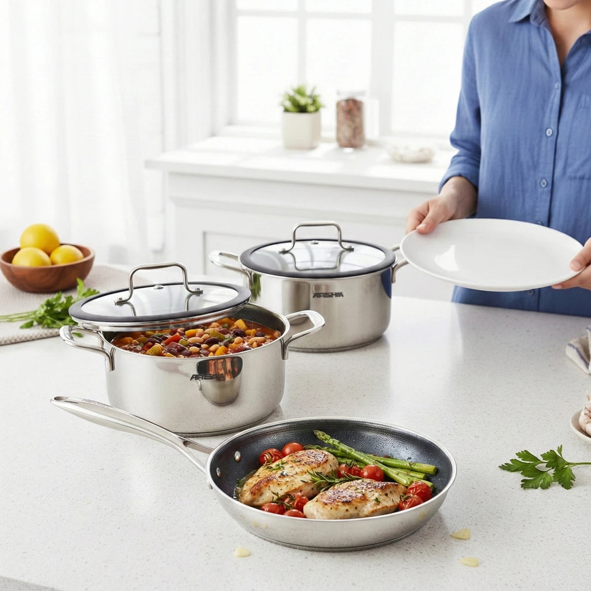 Arshia 12-Piece Hybrid Stainless Steel Non-Stick Cookware Set - SS622-3733