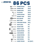 Arshia Stainless Steel Cutlery Sets 86Pcs Silver Matte - TM762M-3042