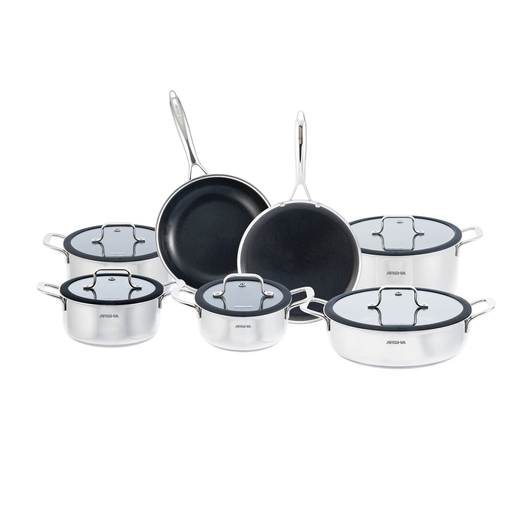 Arshia 12-Piece Hybrid Stainless Steel Non-Stick Cookware Set - SS622-3733