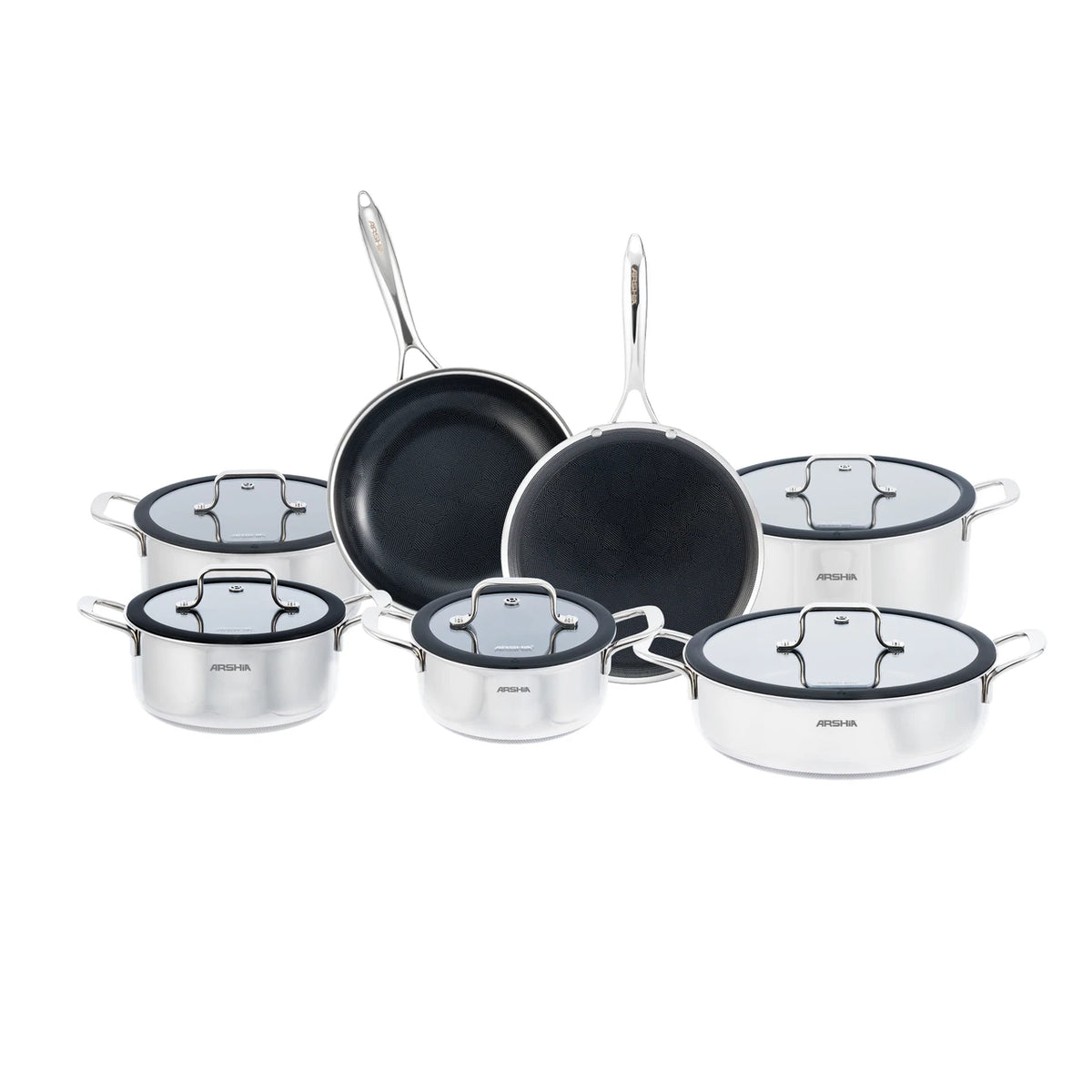 Arshia 12-Piece Hybrid Stainless Steel Non-Stick Cookware Set - SS622-3733