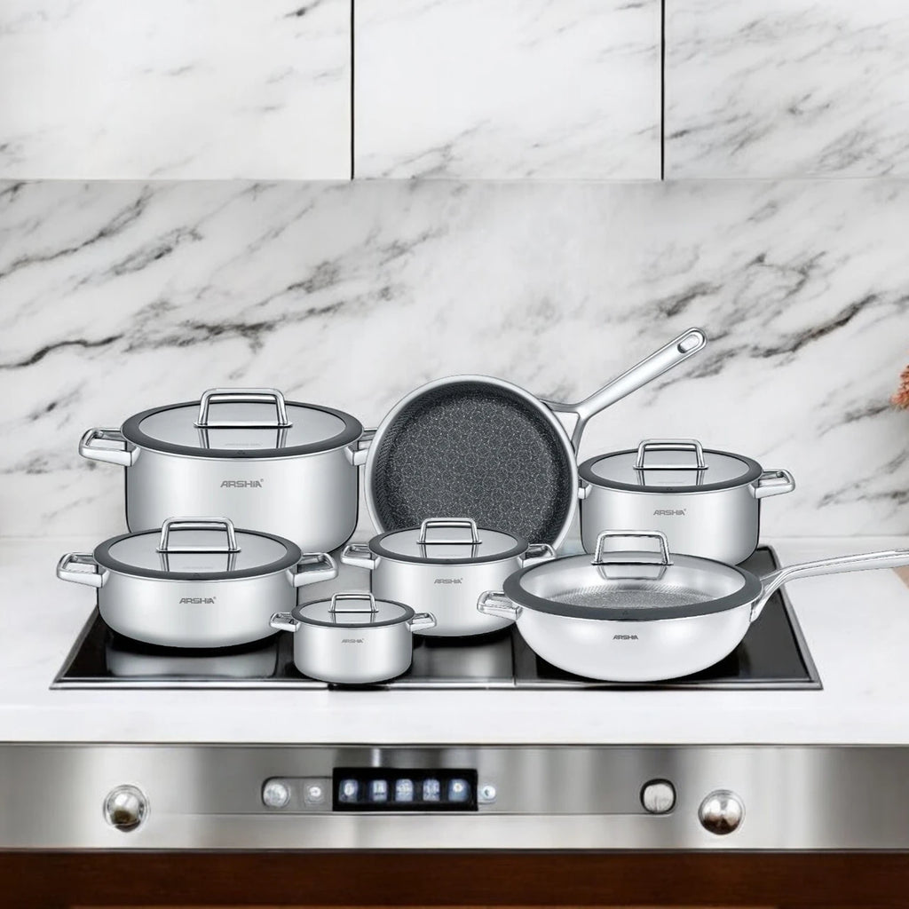 Arshia 13-Piece Tri-Ply Stainless Steel Cookware Set - SS050-3343