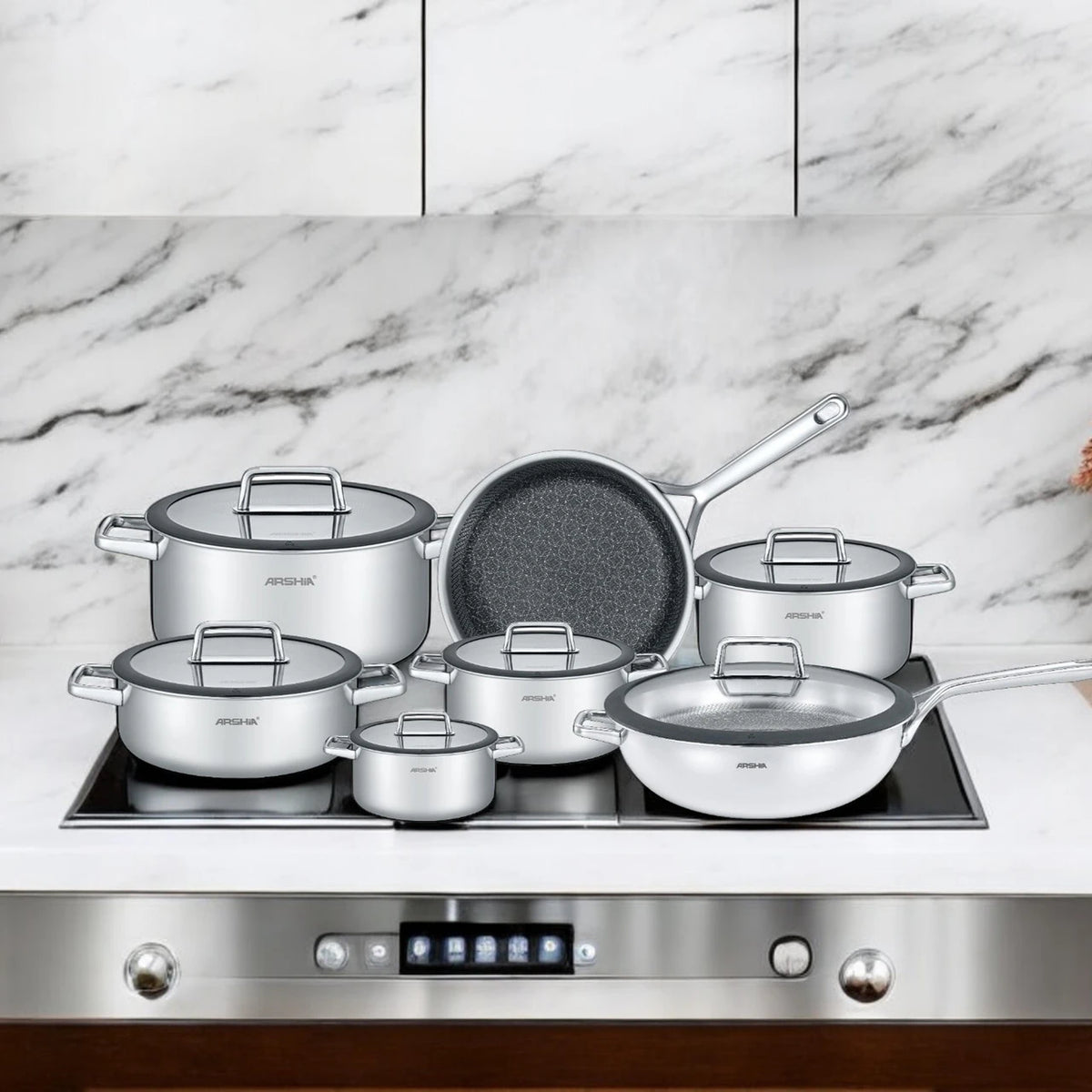 Arshia 13-Piece Tri-Ply Stainless Steel Cookware Set - SS050-3343