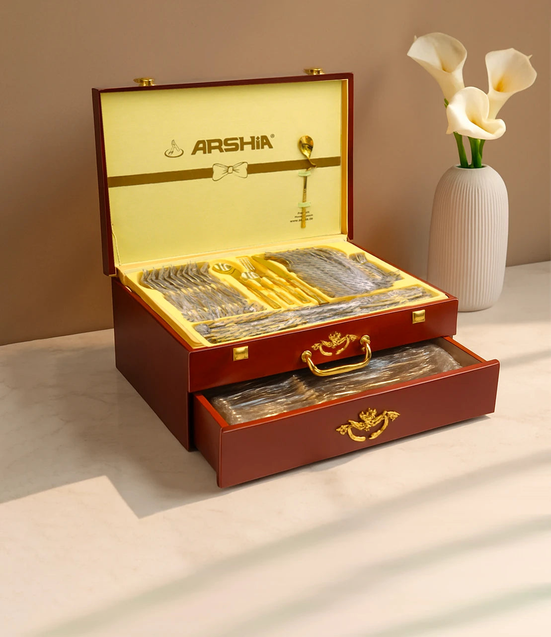 Arshia 86pcs Silver Cutlery Set With Wooden Box -TM112S-3766