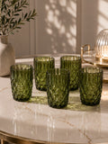 Vintage Diamond-Cut Glass Tumbler Set 400ml - Sage Green