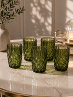 Vintage Diamond-Cut Glass Tumbler Set 400ml - Sage Green